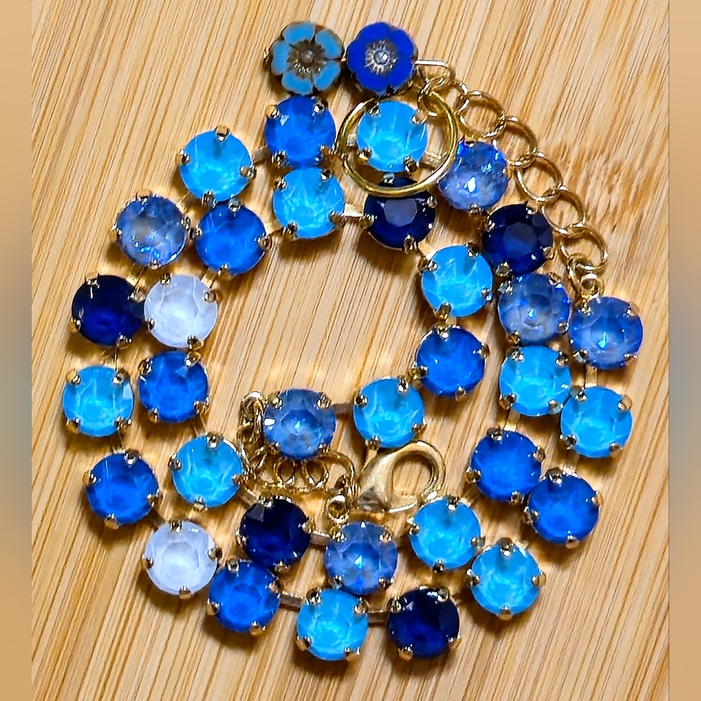 Bright & Blue Pastel Swarovski Crystal In Classic Tennis Necklacr In Gold Plated